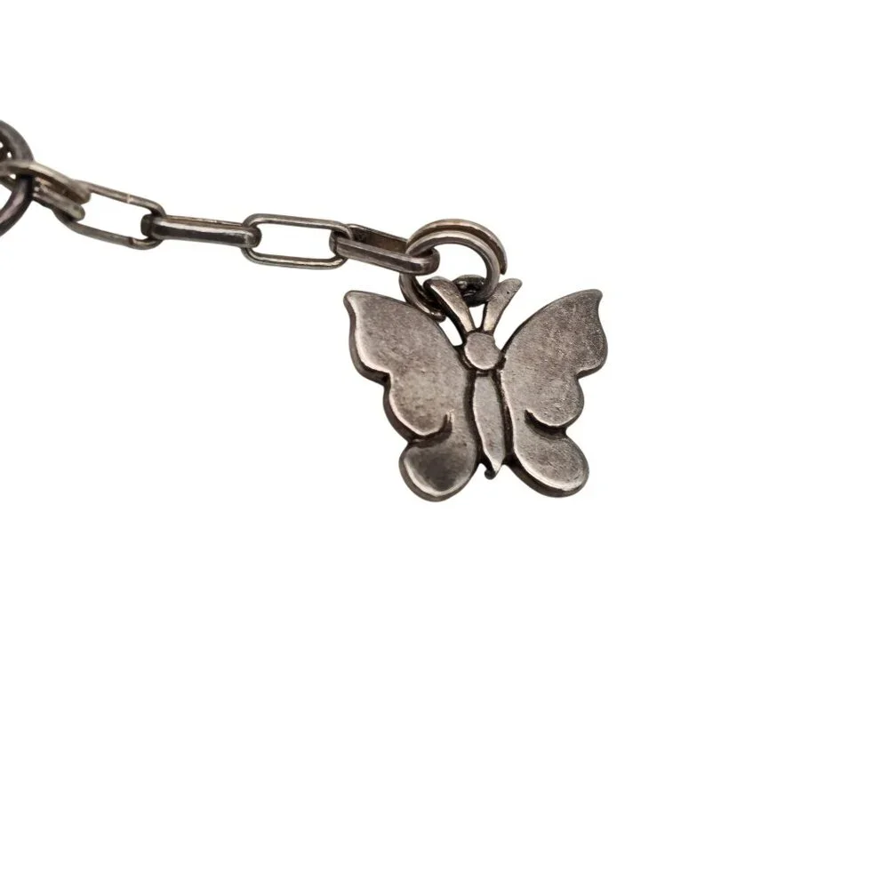 Geneva 925 Sterling Silver Quartz Watch Pink Beaded Bracelet Butterfly Charm